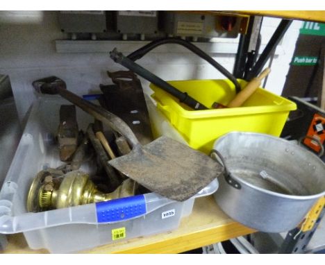 TWO BOXES, containing a quantity of vintge hand tools, etc