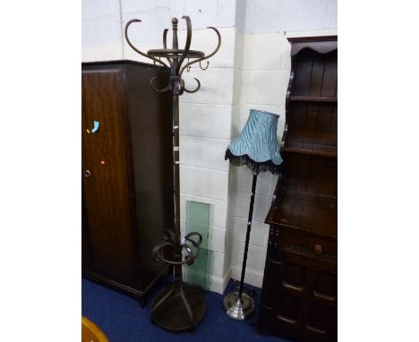 A MODERN METAL HAT/COAT STAND, and a standard lamp with shade (2)