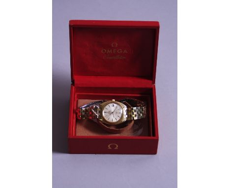 AN OMEGA CONSTELLATION CHRONOMETER AUTOMATIC WRISTWATCH, (ref KO 168.017), calender date at 3 o'clock on Omega strap, boxed a
