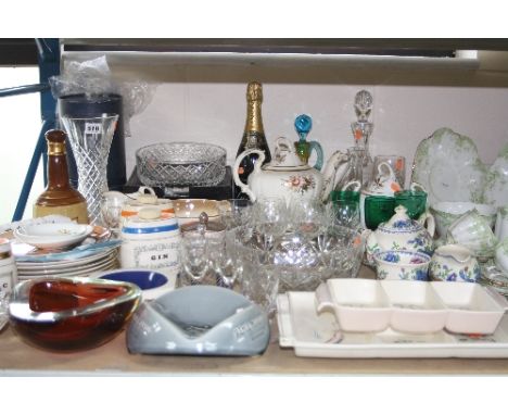 VARIOUS CERAMICS, GLASS, CHAMPAGNE, etc, to include Poole, Wade, Masons, Stuart Crystal etc