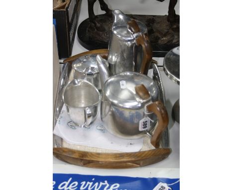 A PIQUOTWARE TEA SERVICE, on twin handled tray