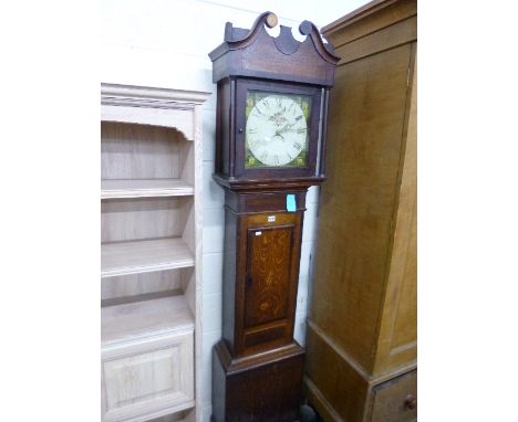 A GEORGIAN OAK AND MAHOGANY CASED LONGCASE CLOCK, 30 hour movement, square painted face, approximate height 208cm, (pendulum 