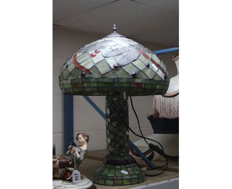 A LARGE TIFFANY STYLE DECO TABLE LAMP, decorated with Dragonflies, height approximately 60cm