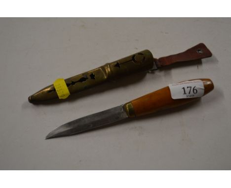 A 20th Century Eskilstuna of Sweden pocket/hunting knife with brass scabbard 