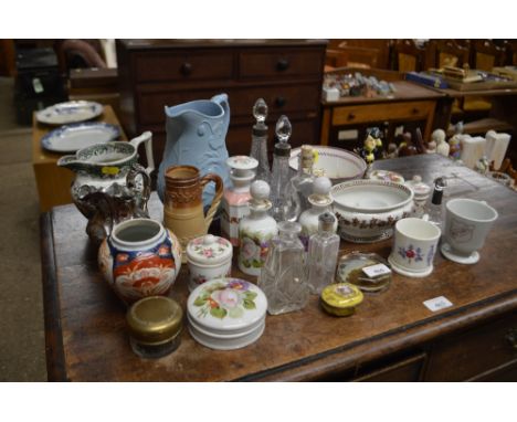A quantity of various china jugs; floral decorated scent bottles; a Victorian lustre decorated bowl; small trinket boxes etc.