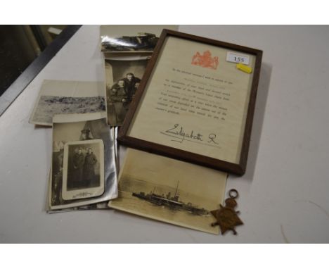 A World War I medal awarded to Leftenant N H Moncreiff; together with a framed text relating to a member of the woman's land 