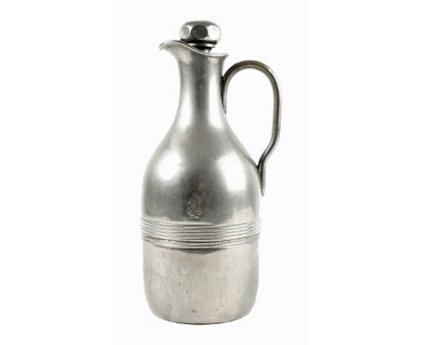 A 1930s Leibstandarte  Adolf Hitler, silver plated, regimental Gluhwein flask, engraved with 'LAH' to the side, with glass li