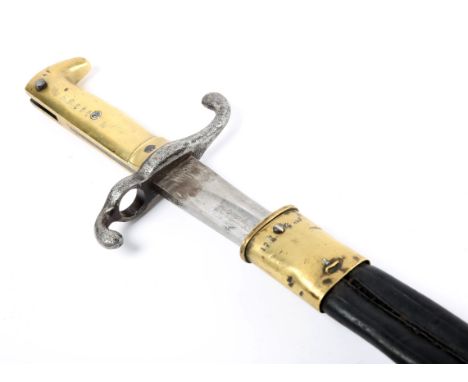 Howth Mauser bayonet. M1871 sword bayonet for use with the 11 mm. M1871 Mauser rifle, the grip stamped 'KREFELD', in brass mo