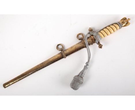 1939-1945 German Kriegsmarine officer's dagger by Alcoso, the double edged bi-fullered blade with maker's mark to ricasso, gi