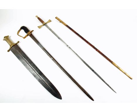 Three swords. A Masonic sword in brass mounted, leather scabbard, a Georgian naval dirk, c.1800 and a French artillery sword 
