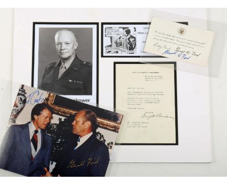 United States Presidents'  autograph signatures. "Dwight D. Eisenhower" in black ink to typewritten letter on "Office of Dwig