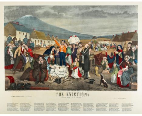1871 The Eviction, A Scene From Life In Ireland, hand-coloured lithograph after William Henry Powell (1823-1879) depicting fa