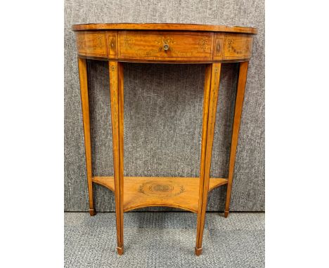 A very pretty 19th century cross banded mahogany and burr walnut veneered console table, W. 61cm, H. 74cm.