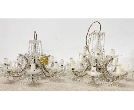 Two glass eight branch chandelier light fittings, Dia. 53cm.