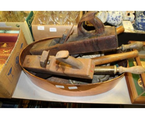 Box of metal wares, tools etc