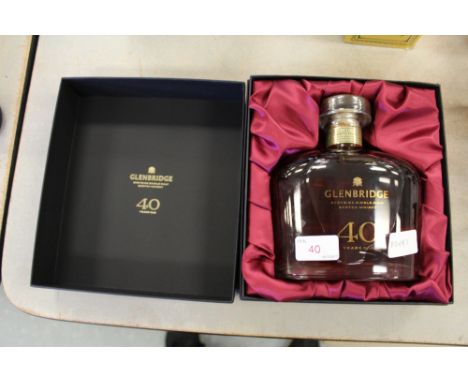 A bottle of Glenbridge 40 year old Speyside Single Malt Scotch Whisky, with presentation box