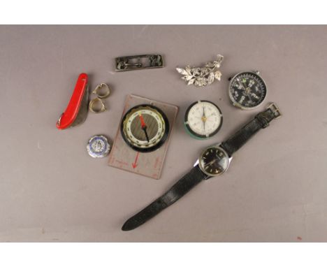 Tin containing watch, 925 earrings, compass etc