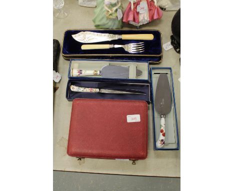 5 x boxed cake servers, spoons, Royal Worcester etc
