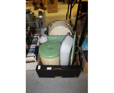 Box of vintage enamel wares
