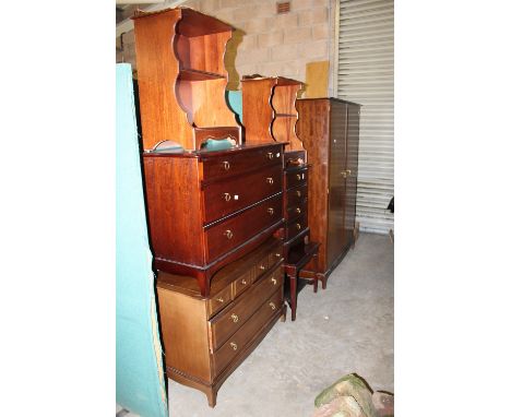 Stag wardrobe, 2 chest of drawers, bedside cabinets etc