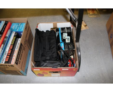 Box of video camera, digital cameras, binoculars etc