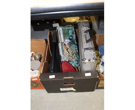 Box of miscellaneous including camera and telescope