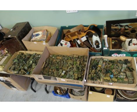 3 boxes of model Army vehicles etc