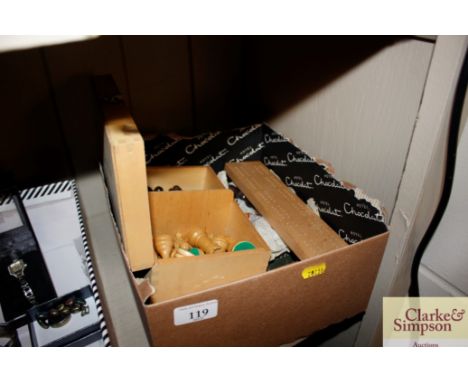 Two chess sets, dominoes, cribbage board etc. 