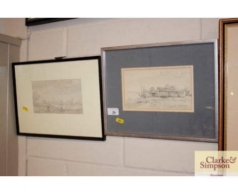 A John Western pencil sketch, signed and dated; and a 19th Century pencil sketch