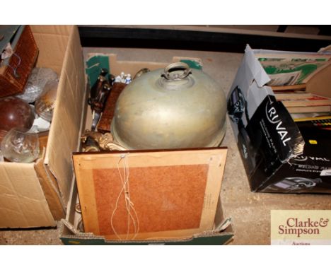 A silver plated food cover; an elephant ornament; a gilt bracket etc.