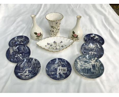 7 Enoch Wedgwood blue and white cabinet plates plus Wedgwood vase and Spode vase and dish