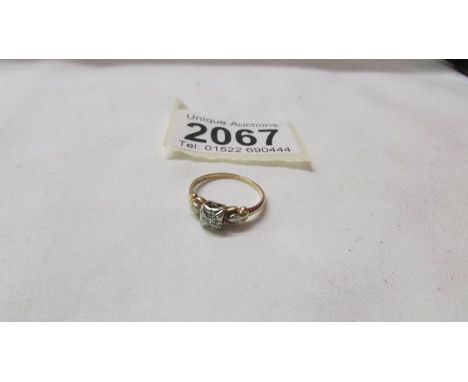 A gold ring set diamond marked 14k, size K, 1.8 grams.