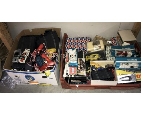 2 large boxes of vintage Scalextric including hand controllers and cars