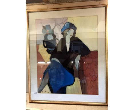 A large stylish print of a lady, signed Tanksey/Tanksley? collect only