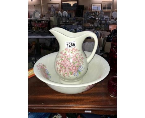 A Burleigh ironstone pink floral basin &amp; jug