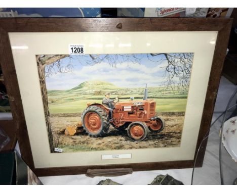 A framed and glazed print of a tractor 'Nuffield at work' by Trevor Mitchell
