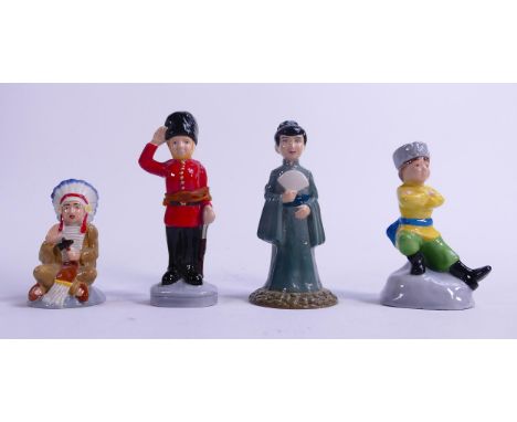 Wade World of Children figures including The Indian Boy, Guardsman Boy, unmarked Geisha &amp; Cossack Boy (marked print trial