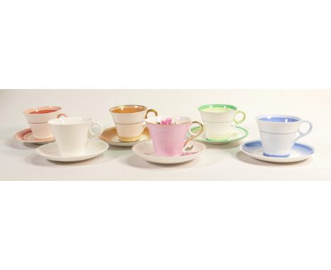 Shelley Regent coffee cups &amp; saucers x 6. Pattern No.s 12876, 12131/W, 12871, 12634, Red Rose &amp; Plain white. (12) 