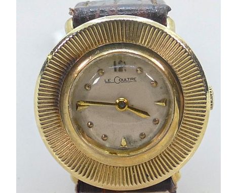Jaeger-Lecoultre 14ct hallmarked gold ladies wrist watch, on new replacement Italian leather strap.  Measures 22mm diameter i