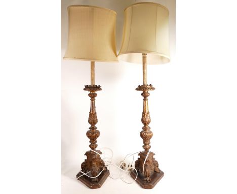 Pair of large plaster type lamp bases, height to top of candlestick 63cm (2) 