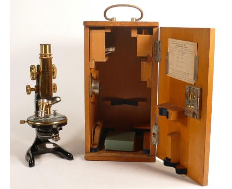 A microscope by Ernst Leitz, Wetza, No.197682, together with case &amp; accessories. 