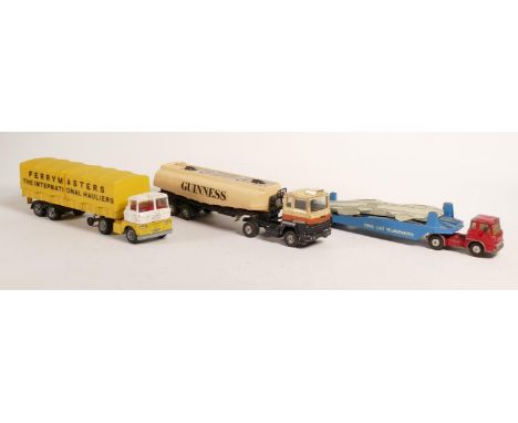 Vintage overpainted Corgi Major Articulated Ford Guinness Truck &amp; Corgi car transporter model toy lorries. (3) 