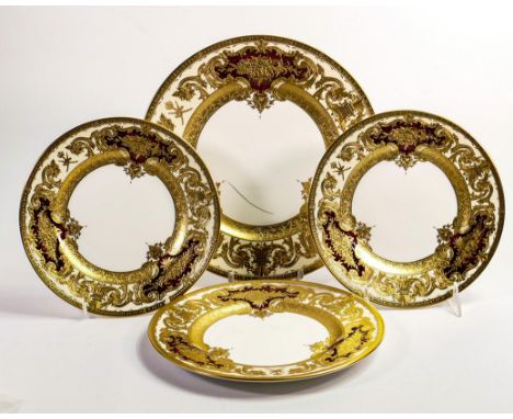 De Lamerie Fine Bone China marbled Burgundy Majestic patterned plates, specially made high end quality items, largest diamete