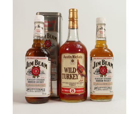 Wild Turkey 100cl , Jim Beam 70cl &amp; Jim Beam Limited Edition CL Vintage Bourbons(3) 