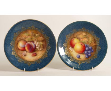 Pair of Royal Worcester plates hand painted with fruit by R Sebright, puce factory marks, d.23.5cm. 