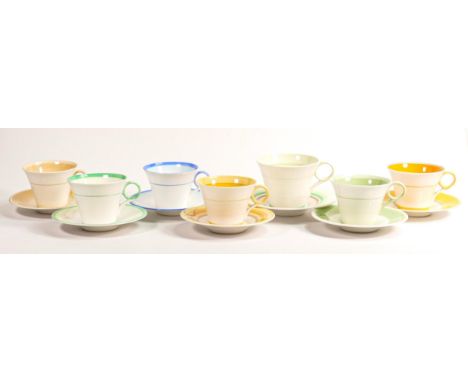 Shelley Regent shape tea cups &amp; saucers x 6, 1 x breakfast cup &amp; saucer. Pattern No.s 12870, 12627, 082, 081, 12869, 