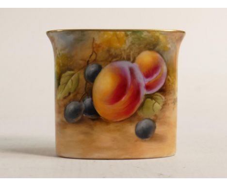 Royal Worcester toothpick holder, hand painted with fruit by J Smith, black factory marks, h.6cm. 