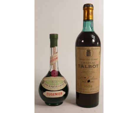 1934 Bottle Chateau Talbot Grande Cru Classe St Julian together with vintage Creme De Menthe Glaciale Cusenier(2) 
