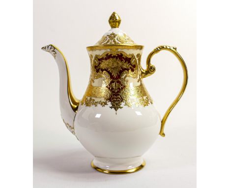 De Lamerie Fine Bone China marbled Burgundy Majestic patterned coffee pot, specially made high end quality item, height 23cm 