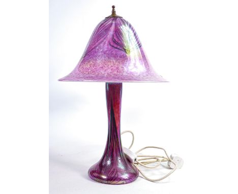 John Ditchfield Art Glass iridescent table lamp with shade, described by vendor as early piece purchased from his studio in T